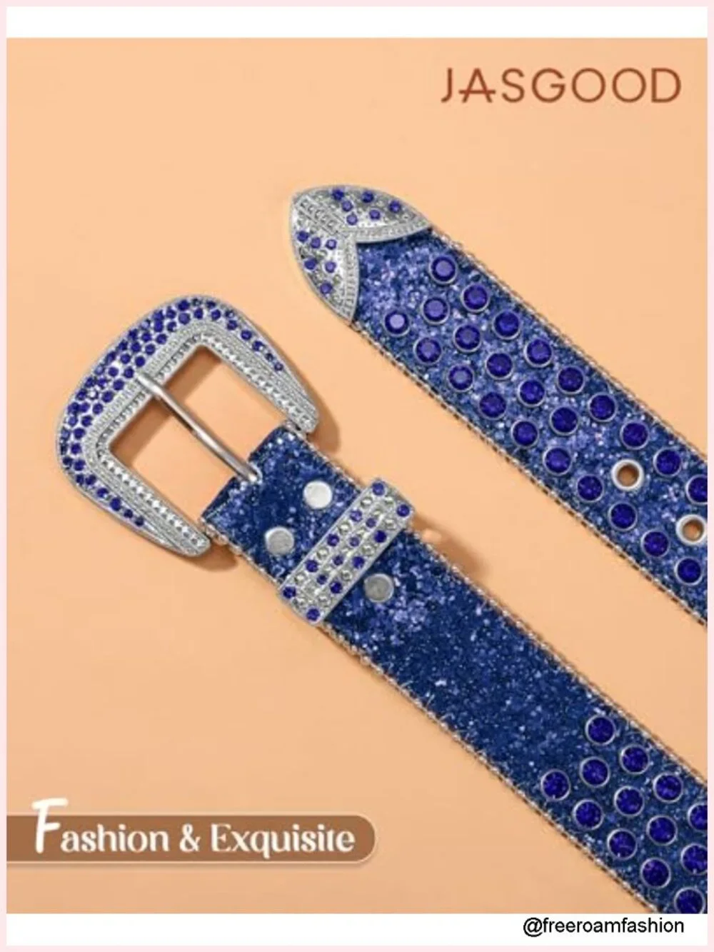 Western Belt with Rhinestone Silver Buckle for Jeans, PU Leather